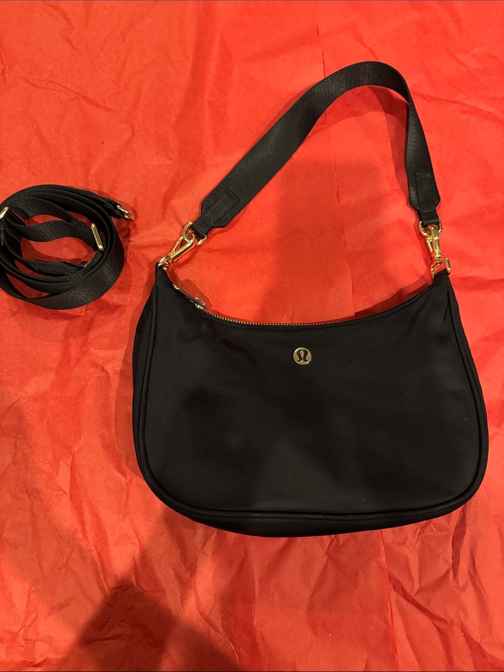 lululemon athletica Black Shoulder Bag with Gold Hardware